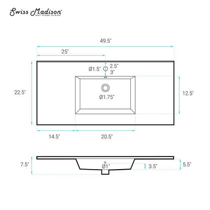 Swiss Madison, Voltaire 49 Vanity Top Sink with Single Faucet Hole