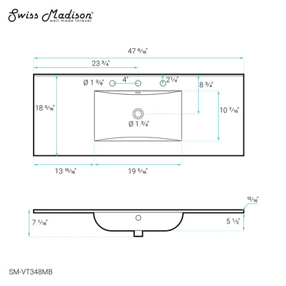 Swiss Madison, 48" Vanity Sink Top in Matte Black