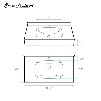 Swiss Madison, Avancer 36'' Wall Mount Sink In Black Marquina