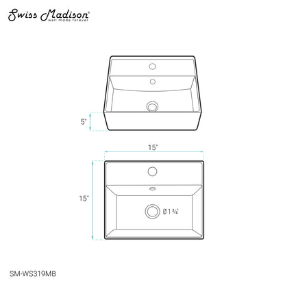 Swiss Madison, Claire 15" Ceramic Wall Mount Sink in Matte Black
