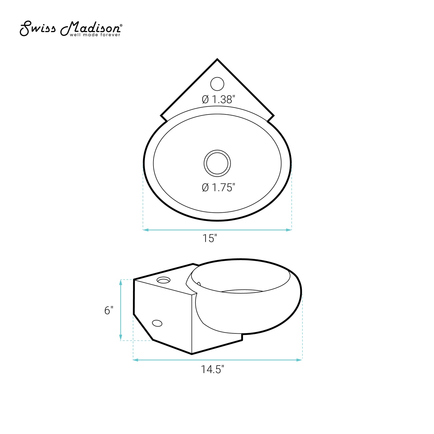 Swiss Madison, Plaisir Corner Wall Hung Sink