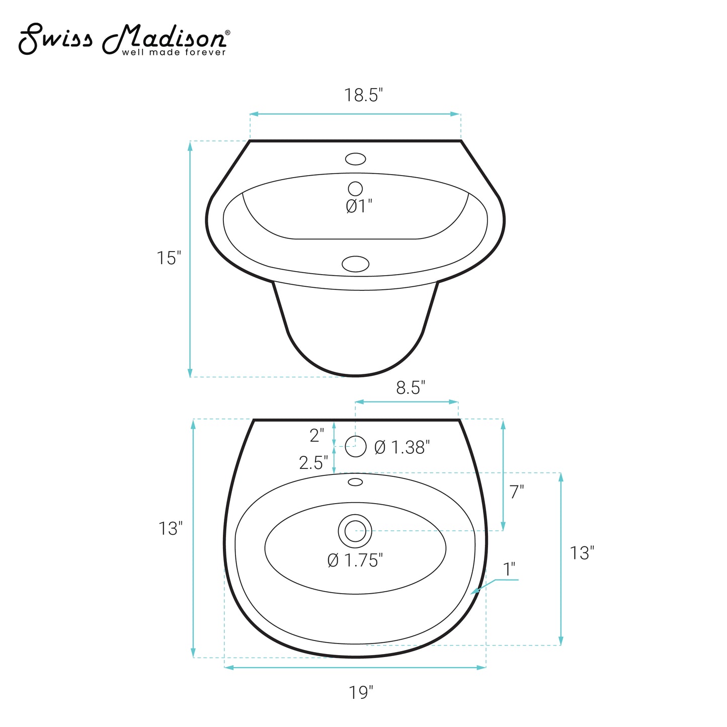 Swiss Madison, Ivy 19" Wall-Mount Bathroom Sink