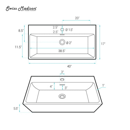 Swiss Madison, Claire 40" Rectangle Wall-Mount Bathroom Sink