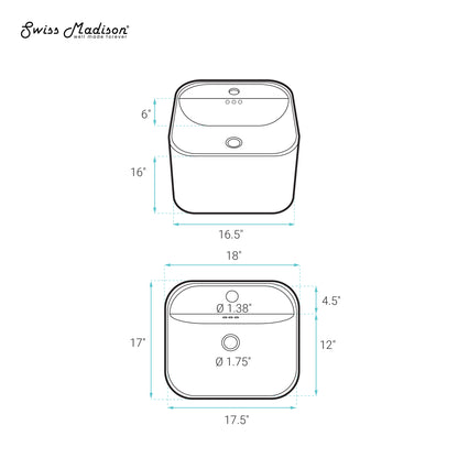 Swiss Madison, Carre 17.5" Wall-Mount Bathroom Sink