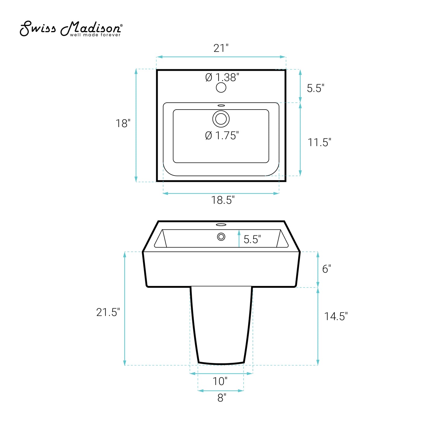 Swiss Madison, Concorde 21" Two-Piece Wall-Mount Bathroom Sink