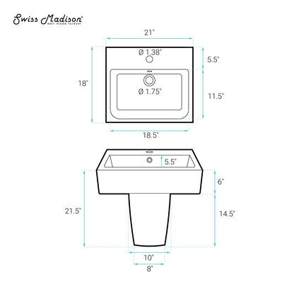 Swiss Madison, Concorde 21" Two-Piece Wall-Mount Bathroom Sink