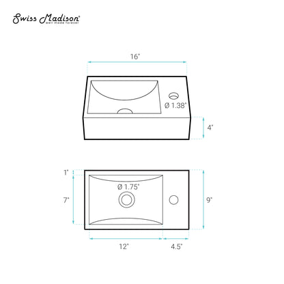 Swiss Madison, Lisse 16" Concrete Rectangle Wall-Mounted Sink with Right Side Faucet Mount in Matte Terracotta