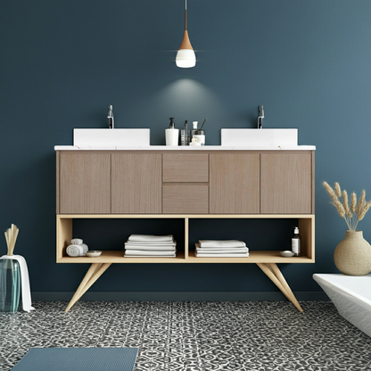Vanderloc Gilded Double Bath Floating Vanity (Add Top & Faucet)