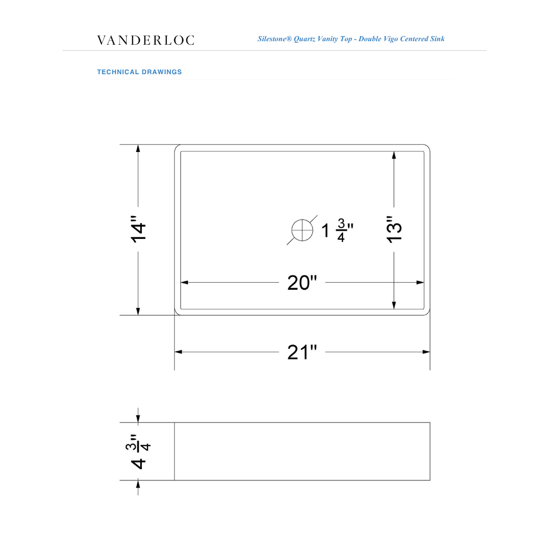 Vanderloc 85" Silestone® Quartz Vanity Top Double Vigo Centered Sink