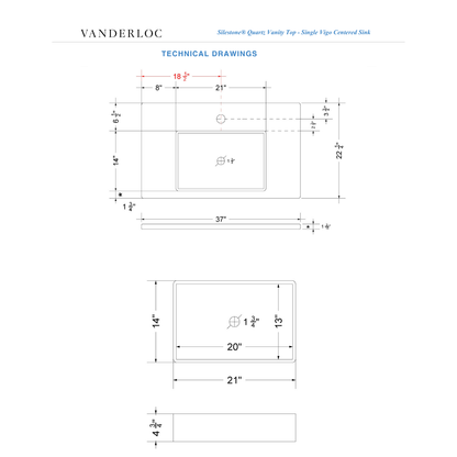Vanderloc 37" Silestone® Quartz Vanity Top Single Vigo Centered Sink