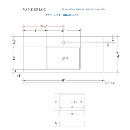 Vanderloc 49" Silestone® Quartz Vanity Top Single Vigo Centered Sink