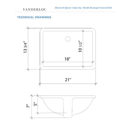 Vanderloc 85" Silestone® Quartz Vanity Top Double Rectangle Centered Sink
