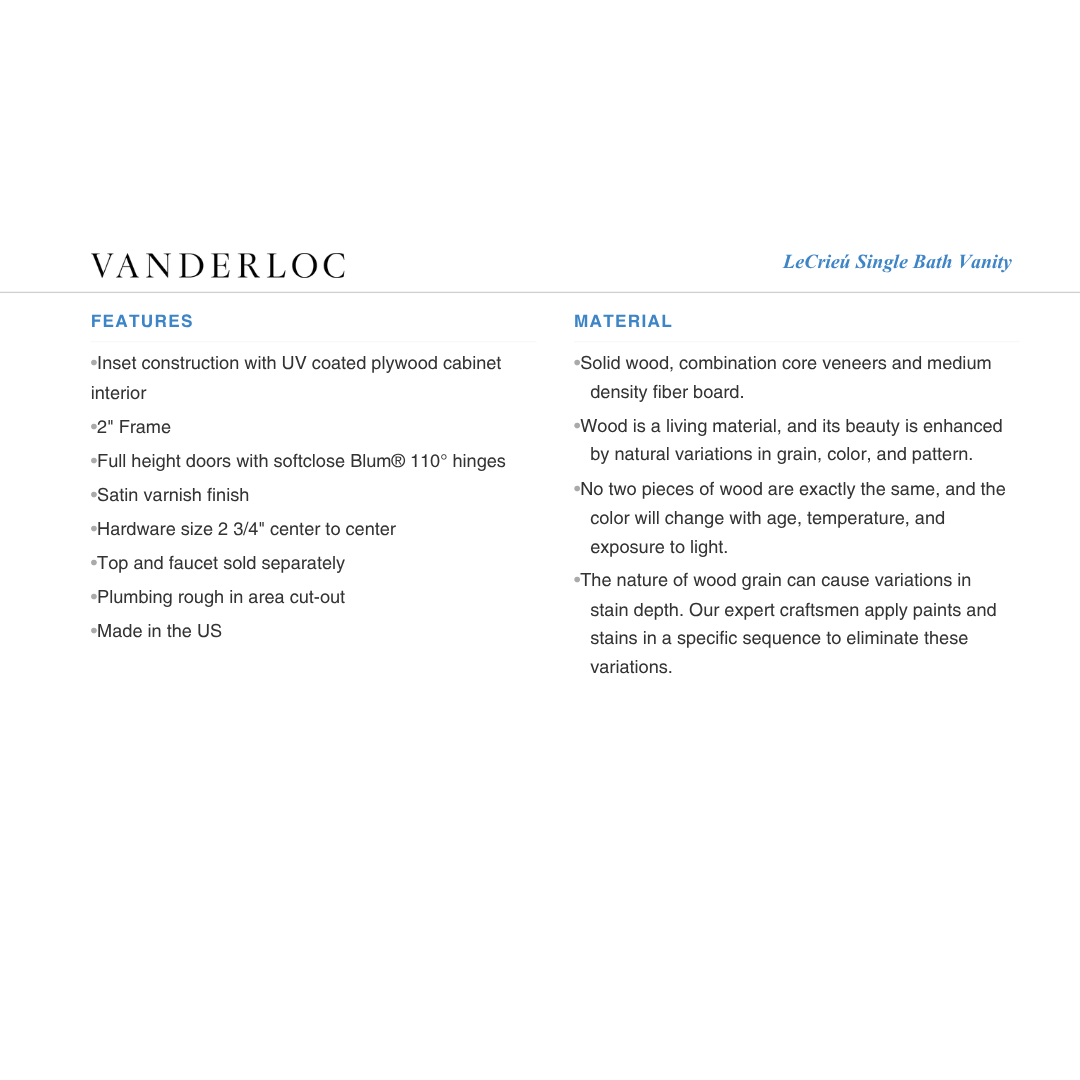 Vanderloc LeCrieú Single Bath Vanity