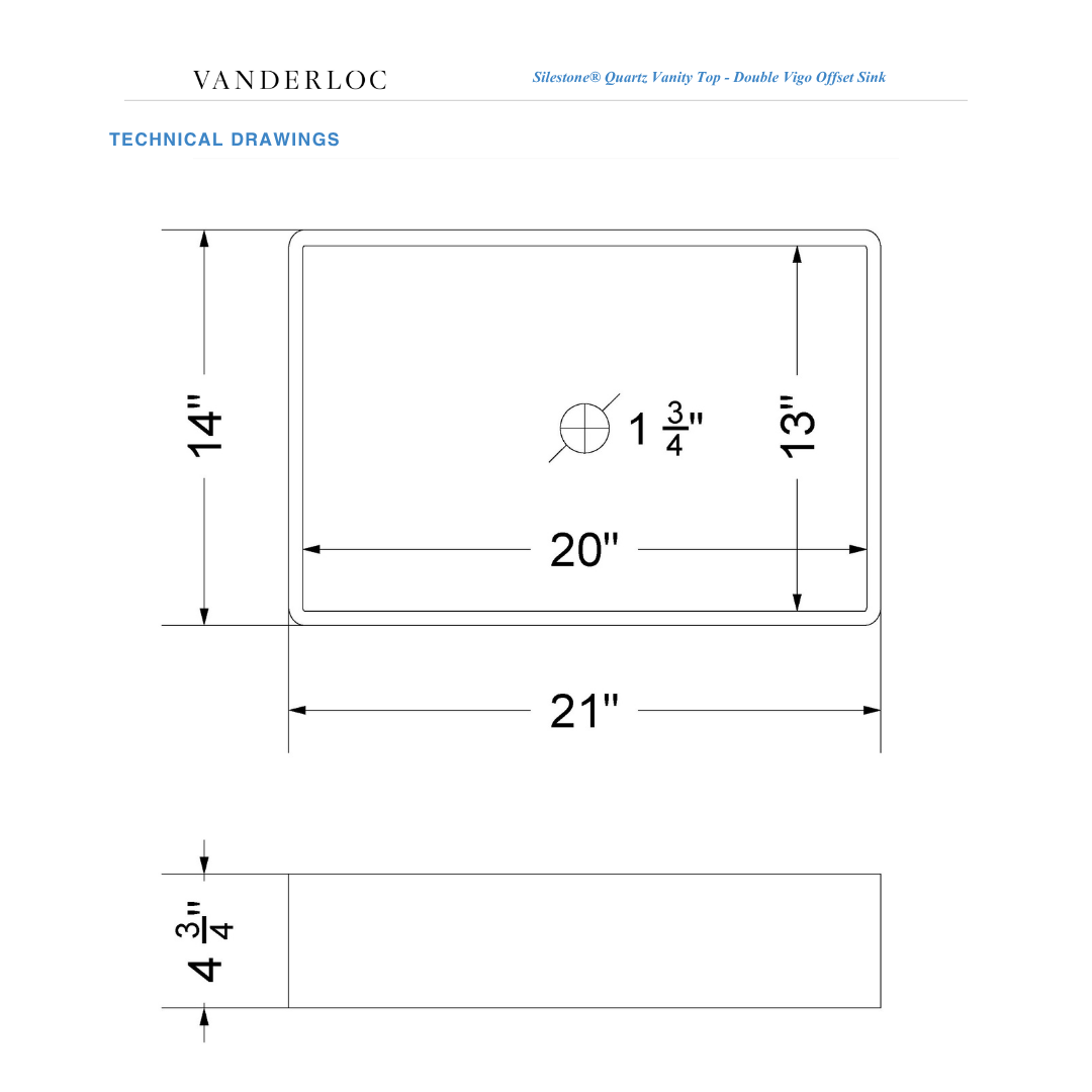 Vanderloc 61" Silestone® Quartz Vanity Top Double Vigo Offset Sink