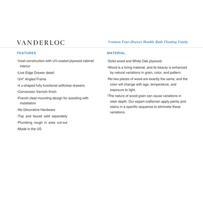 Vanderloc Ventura Four-Drawer Double Bath Floating Vanity