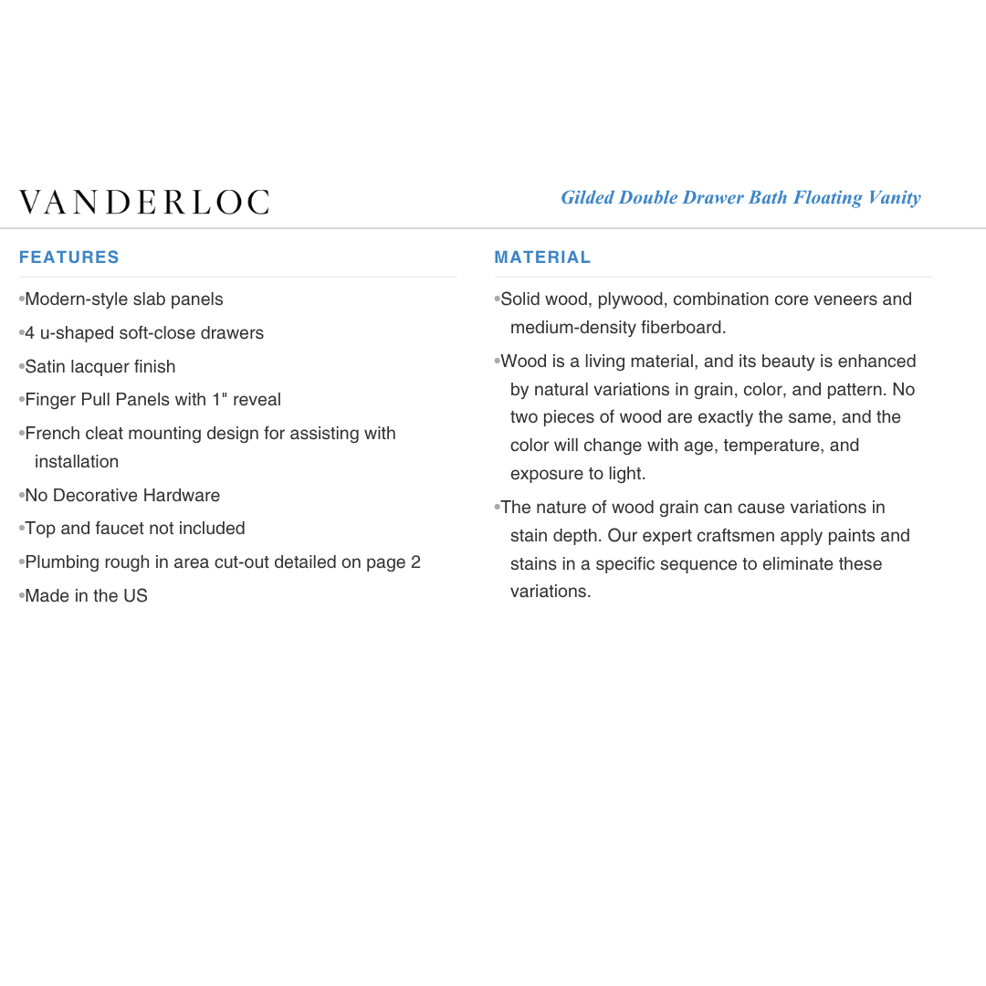 Vanderloc Gilded Double Drawer Bath Floating Vanity (Top and Faucet Not Included)