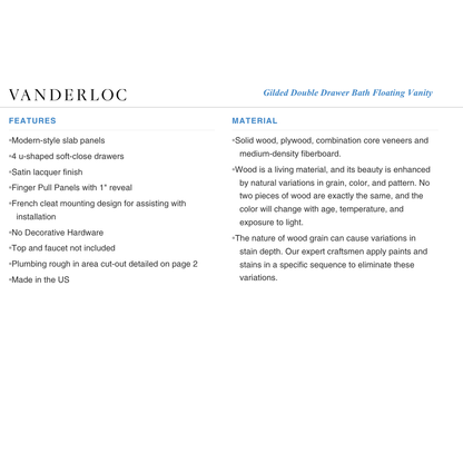 Vanderloc Gilded Double Drawer Bath Floating Vanity (Top and Faucet Not Included)