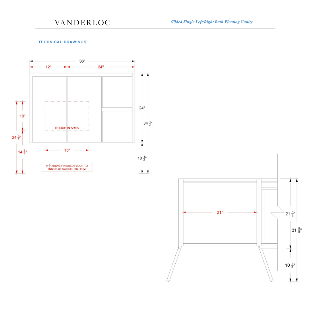 Vanderloc Gilded Single Left/Right Bath Floating Vanity (Top and Faucet Not Included)