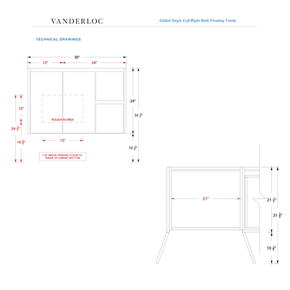 Vanderloc Gilded Single Left/Right Bath Floating Vanity (Top and Faucet Not Included)
