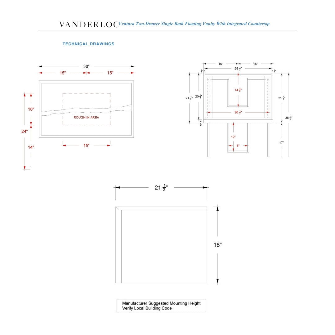 Vanderloc Ventura Two-Drawer Single Bath Floating Vanity