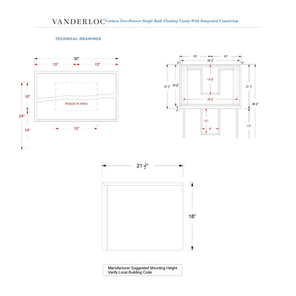 Vanderloc Ventura Two-Drawer Single Bath Floating Vanity