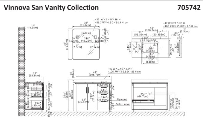 Vinnova San 42-inch freestanding bathroom vanity in Natural Walnut — view 18