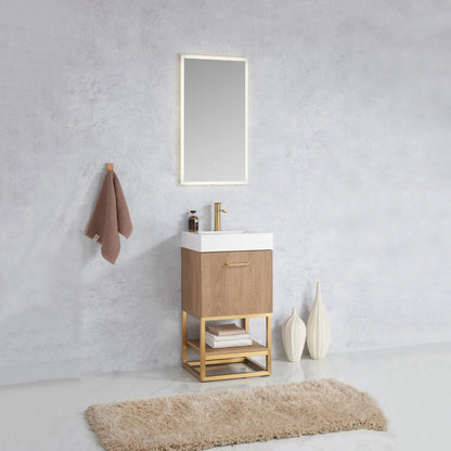 Vinnova, Alistair 18" Single Sink Bath Vanity in North American Oak with Whole Artificial Stone Basin Top