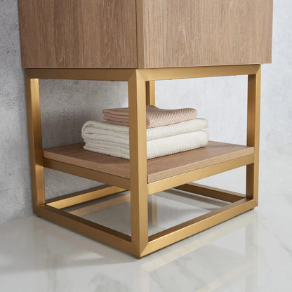 Vinnova, Alistair 18" Single Sink Bath Vanity in North American Oak with Whole Artificial Stone Basin Top