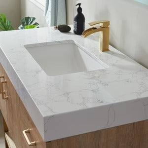Vinnova, Alistair 24" Single Vanity in North American Oak with White Grain Stone Countertop Without Mirror