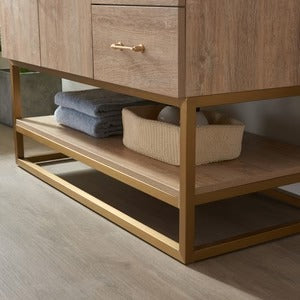 Vinnova, Alistair 24" Single Vanity in North American Oak with White Grain Stone Countertop Without Mirror