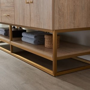 Vinnova, Alistair 72" Double Vanity in North American Oak with White Grain Stone Countertop Without Mirror