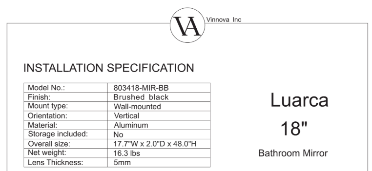 Vinnova, Luarca 18 in. W x 48 in. H Oval Metal Wall Mirror in Brushed Black
