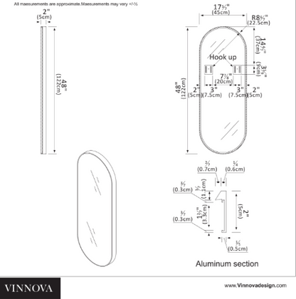 Vinnova, Luarca 18 in. W x 48 in. H Oval Metal Wall Mirror in Brushed Black