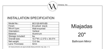 Vinnova, Miajadas 20 in. W x 36 in. H Oval Metal Wall Mirror in Brushed Black