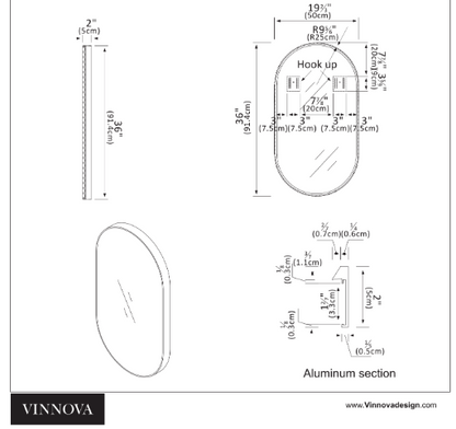 Vinnova, Miajadas 20 in. W x 36 in. H Oval Metal Wall Mirror in Brushed Black