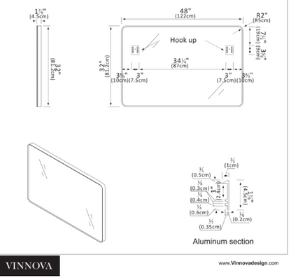 Vinnova, Mutriku 48 in. W x 32 in. H Rectangle Metal Wall Mirror in Brushed Black