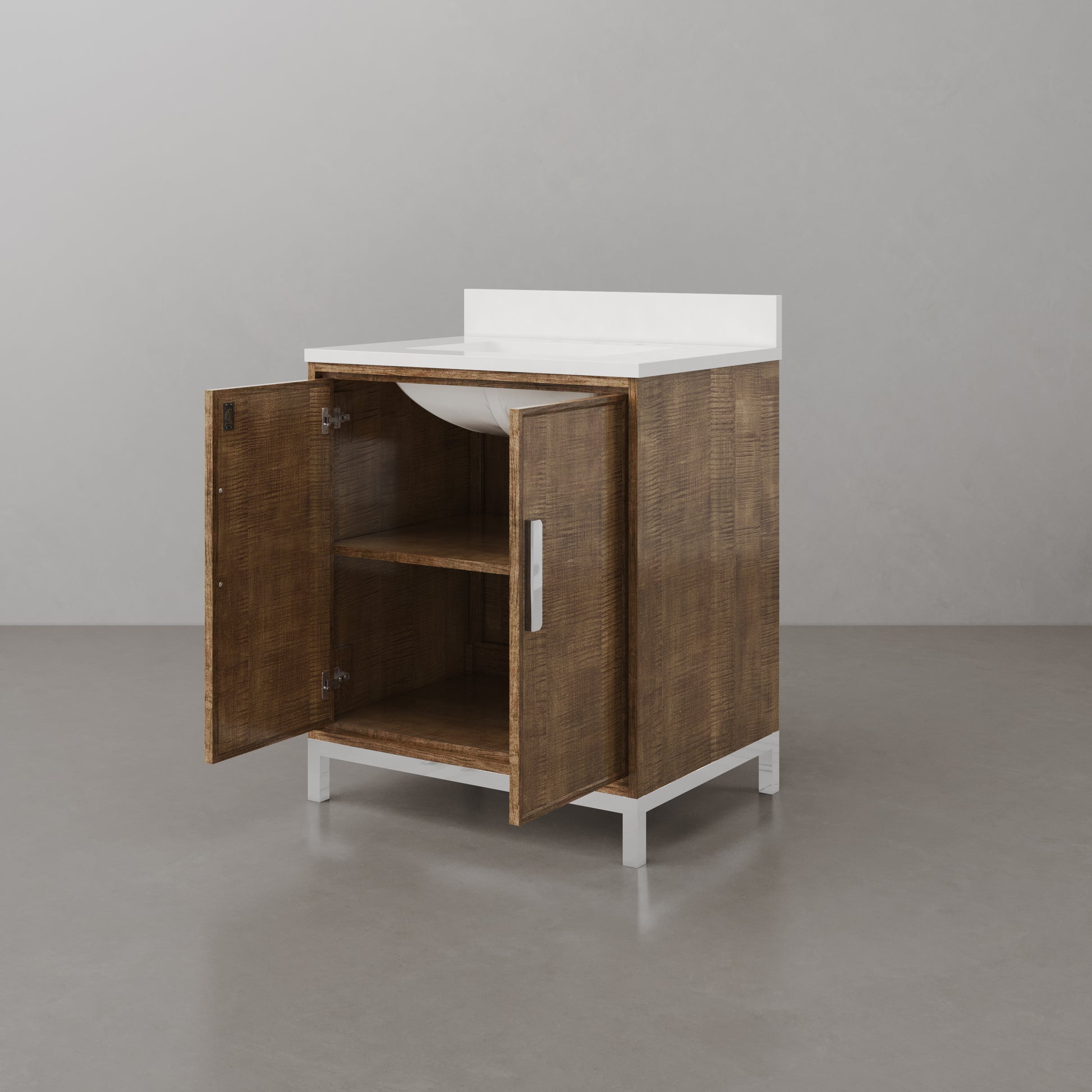 Westin 30 in. x 34.4 in. H Single Sink Bath Vanity in Lustrous Walnut with White Brook Quartz Top | Water Creation
