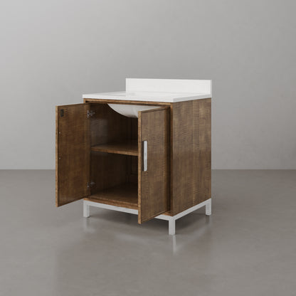 Westin 30 in. x 34.4 in. H Single Sink Bath Vanity in Lustrous Walnut with White Brook Quartz Top | Water Creation