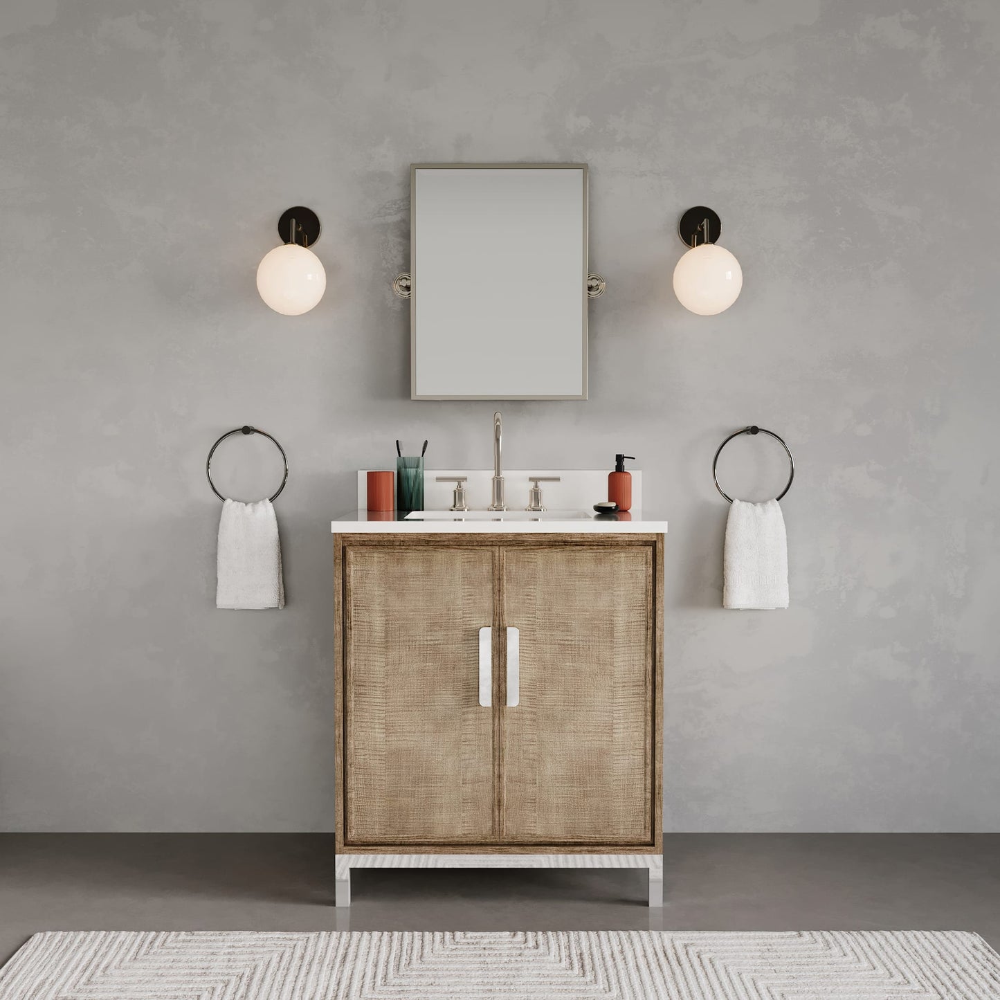 Westin 30 in. x 34.4 in. H Single Sink Bath Vanity in Lustrous Walnut with White Brook Quartz Top | Water Creation