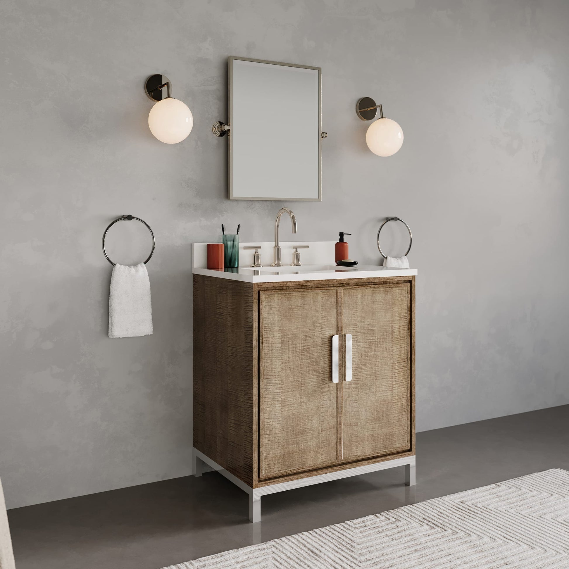 Westin 30 in. x 34.4 in. H Single Sink Bath Vanity in Lustrous Walnut with White Brook Quartz Top | Water Creation