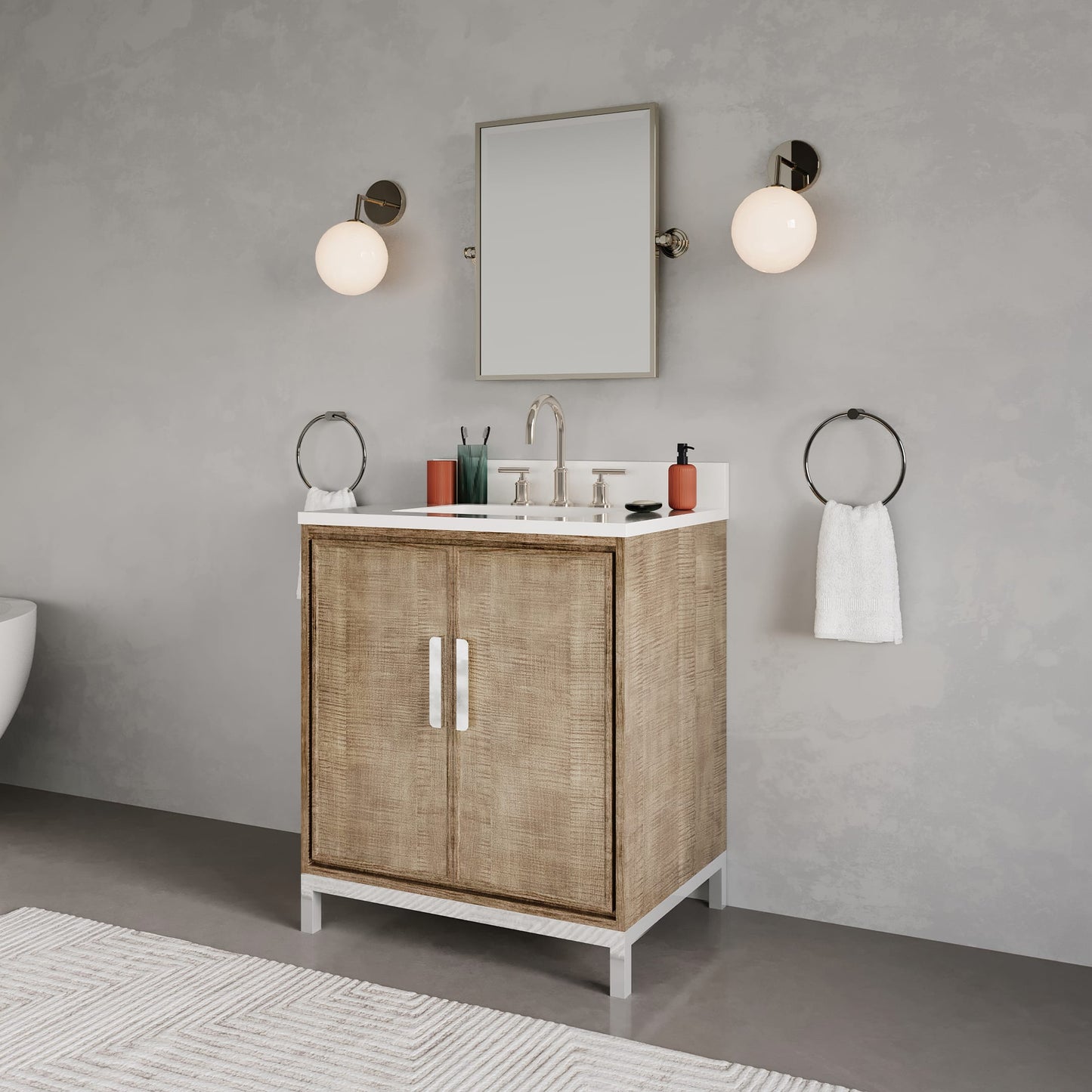 Westin 30 in. x 34.4 in. H Single Sink Bath Vanity in Lustrous Walnut with White Brook Quartz Top | Water Creation