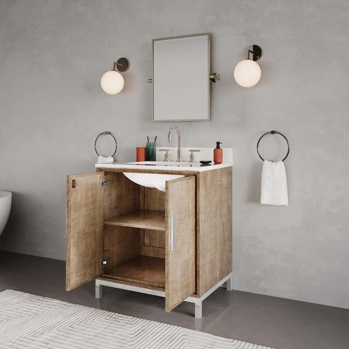 Westin 30 in. x 34.4 in. H Single Sink Bath Vanity in Lustrous Walnut with White Brook Quartz Top | Water Creation