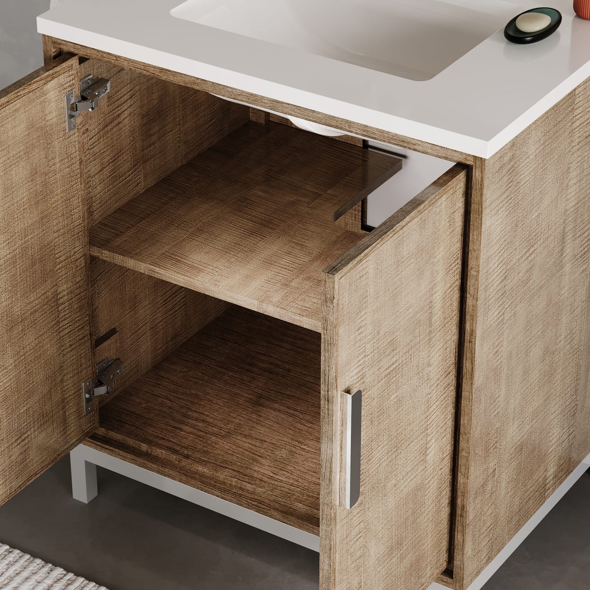 Westin 30 in. x 34.4 in. H Single Sink Bath Vanity in Lustrous Walnut with White Brook Quartz Top | Water Creation