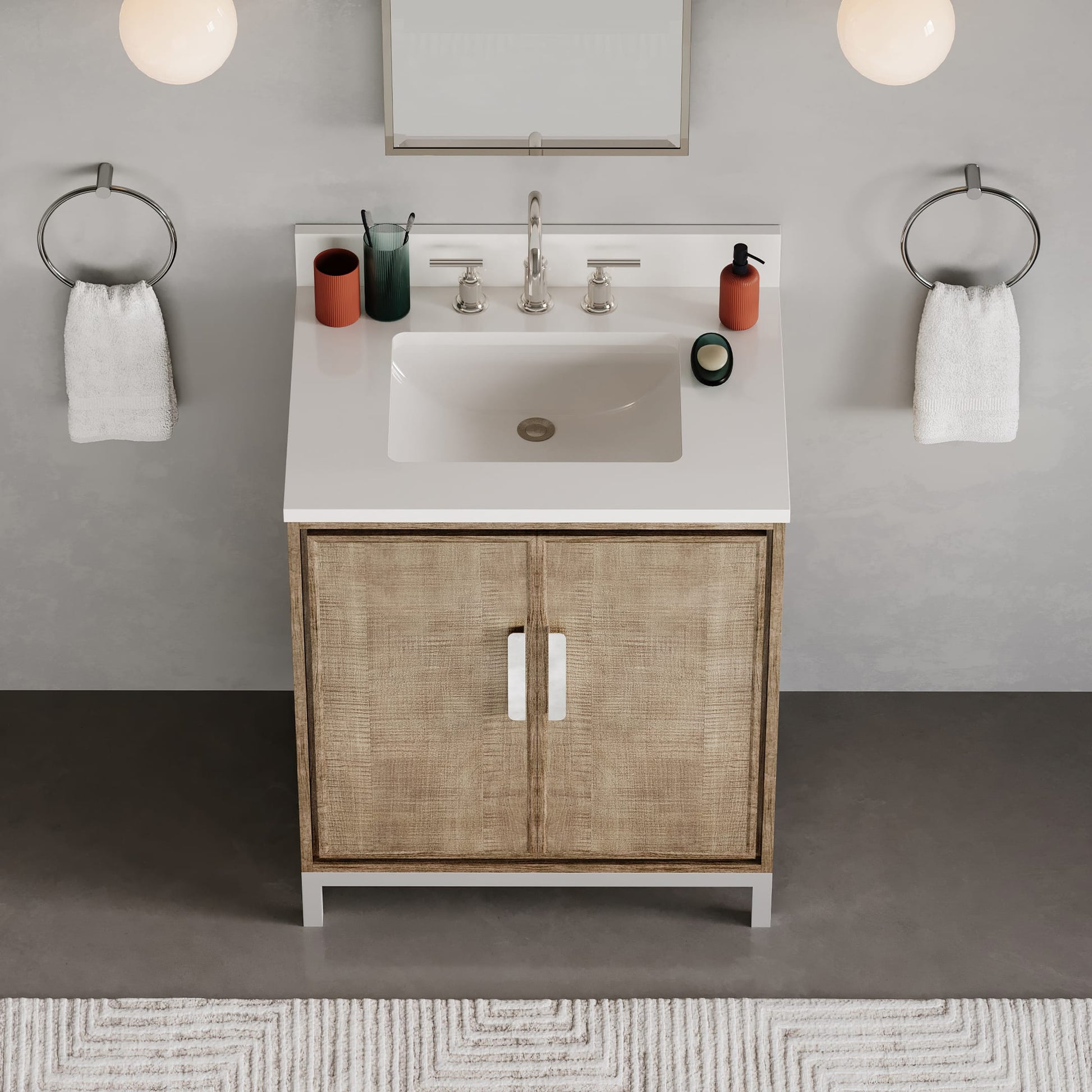 Westin 30 in. x 34.4 in. H Single Sink Bath Vanity in Lustrous Walnut with White Brook Quartz Top | Water Creation