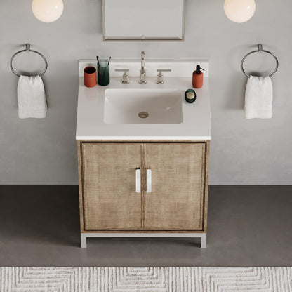 Westin 30 in. x 34.4 in. H Single Sink Bath Vanity in Lustrous Walnut with White Brook Quartz Top | Water Creation