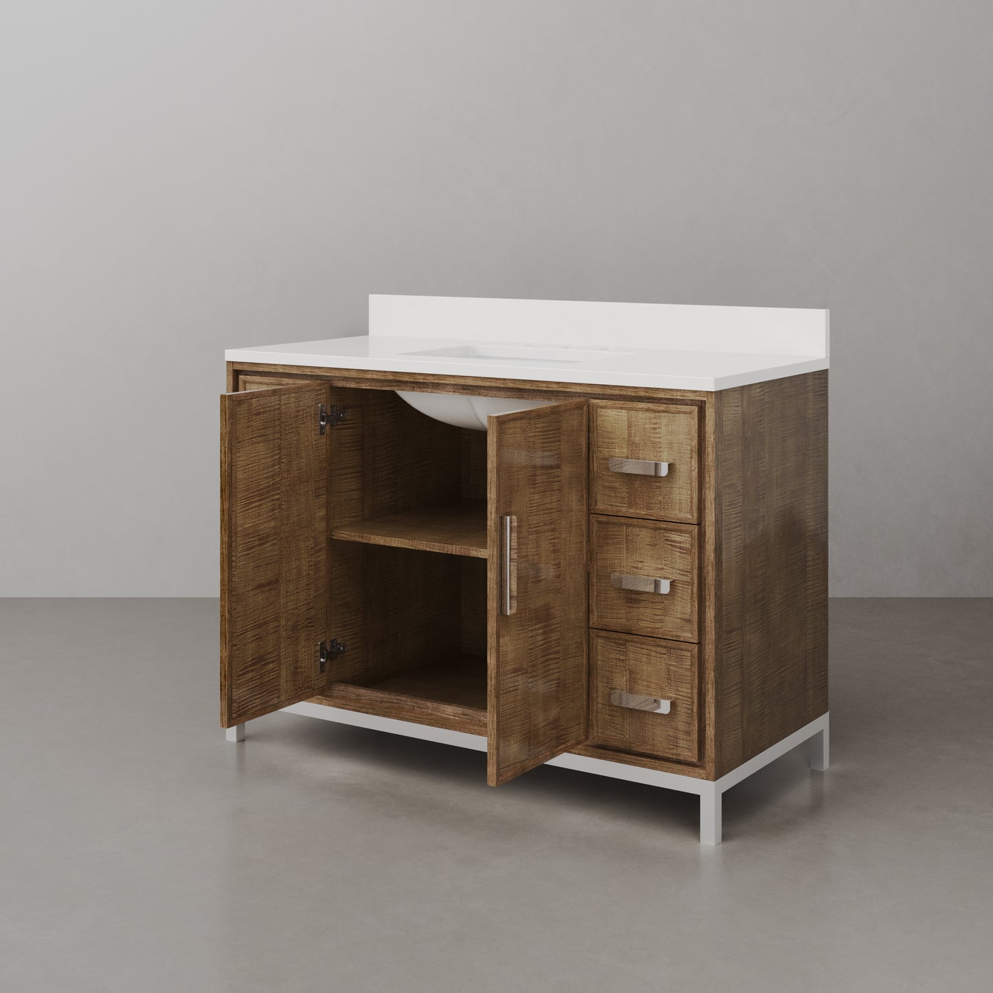 Westin 48 in. x 34.4 in. H Single Sink Bath Vanity in Lustrous Walnut with White Brook Quartz Top | Water Creation