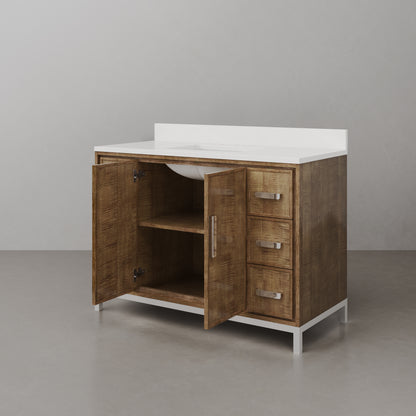 Westin 48 in. x 34.4 in. H Single Sink Bath Vanity in Lustrous Walnut with White Brook Quartz Top | Water Creation