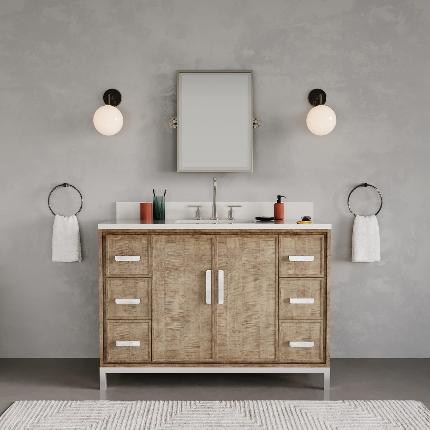 Westin 48 in. x 34.4 in. H Single Sink Bath Vanity in Lustrous Walnut with White Brook Quartz Top | Water Creation