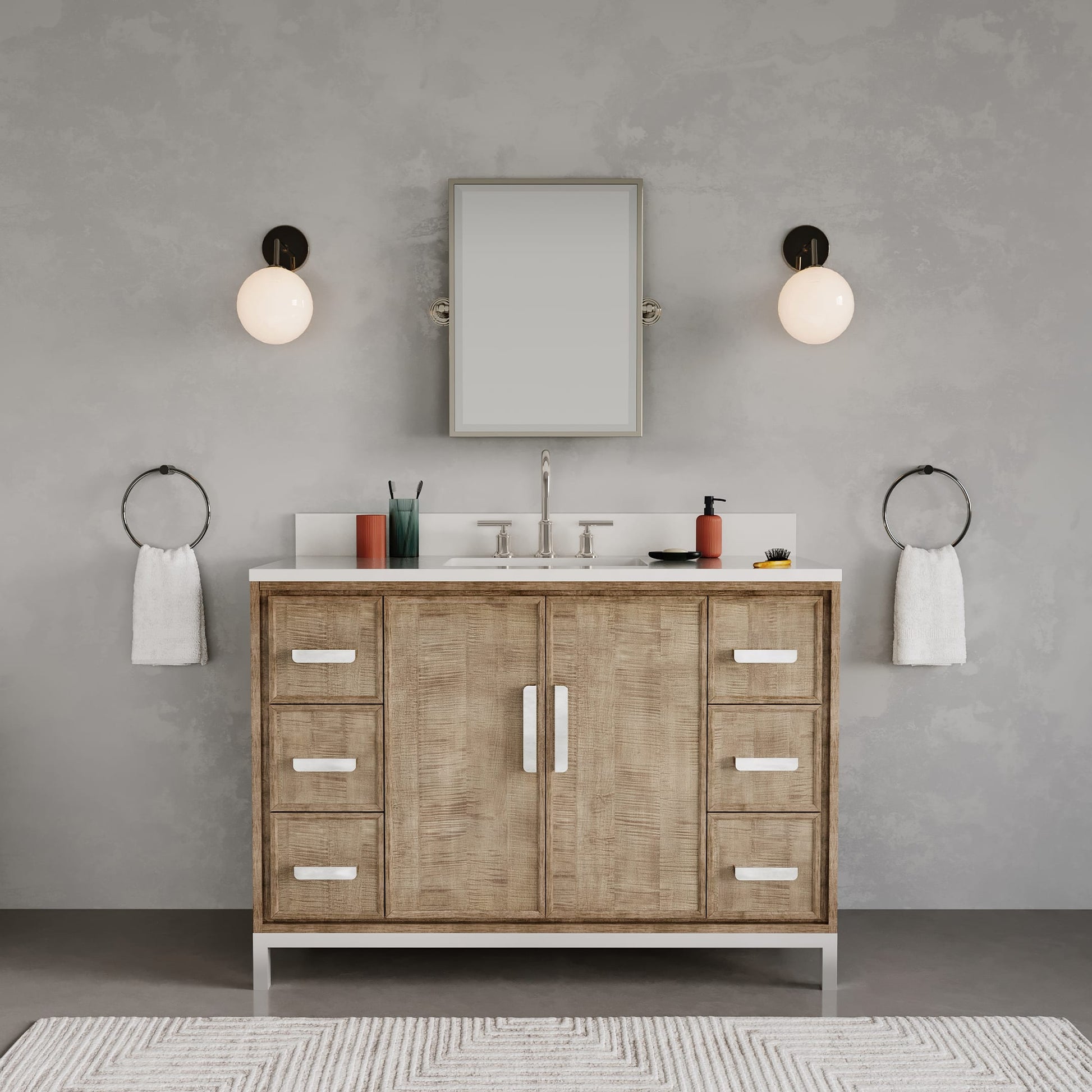 Westin 48 in. x 34.4 in. H Single Sink Bath Vanity in Lustrous Walnut with White Brook Quartz Top | Water Creation