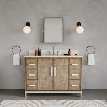 Westin 48 in. x 34.4 in. H Single Sink Bath Vanity in Lustrous Walnut with White Brook Quartz Top | Water Creation